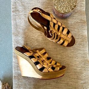 AUTH. Christian Louboutin Espadrille leather wedge gladiators Size EU 41/ US 10